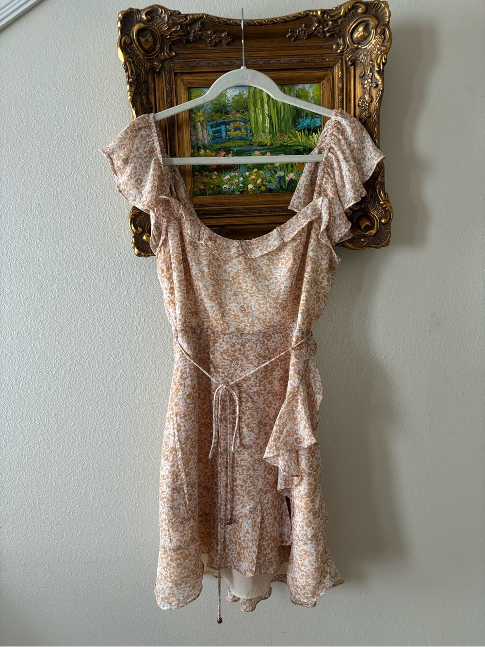 Hello Molly Cream Pink Floral Ruffle Wrap Dress